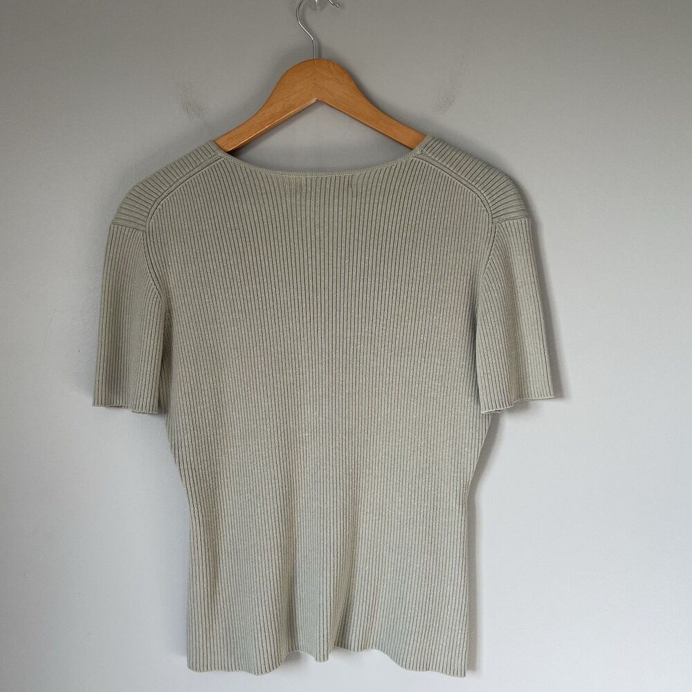 Casual Corner Vintage Knit Sweater Top Button Up V-Neck Green Women's Size Large - Picture 2 of 9